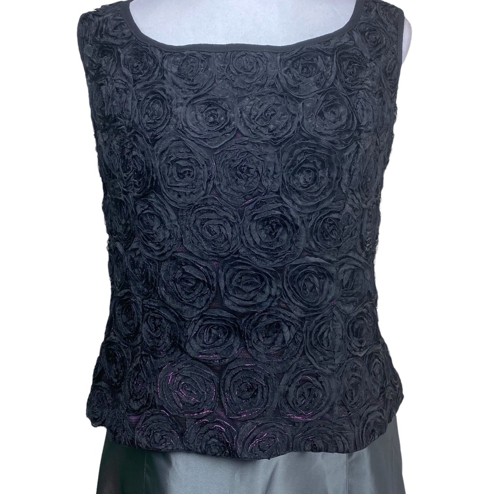 Cartise Black Rosette Floral On Metallic Pink Mesh Lined Tank Size 10
